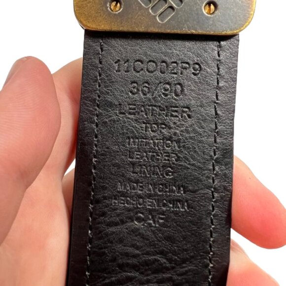 Columbia Mens Leather Belt Size 36 Brown Classic Top Stitching Metal Hardware - Picture 7 of 8